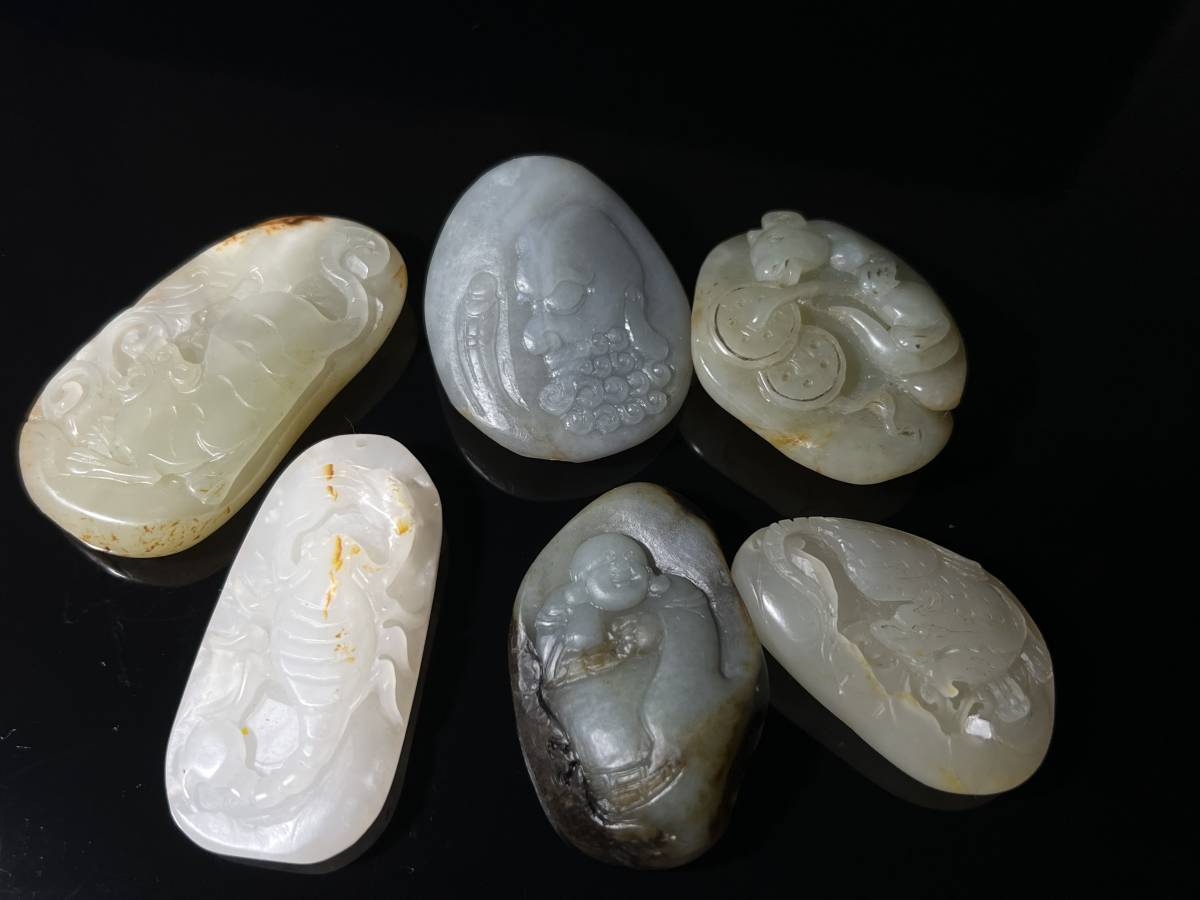 中国古玩 清時代 和田玉 料原石彫刻 翡翠 瑪瑙 琥珀 極細工毛彫 和田玉