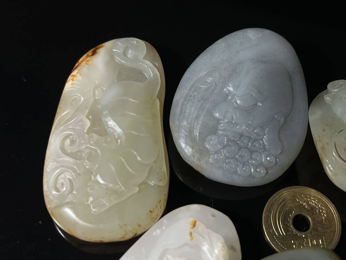 中国古玩 清時代 和田玉 料原石彫刻 翡翠 瑪瑙 琥珀 極細工毛彫 和田玉