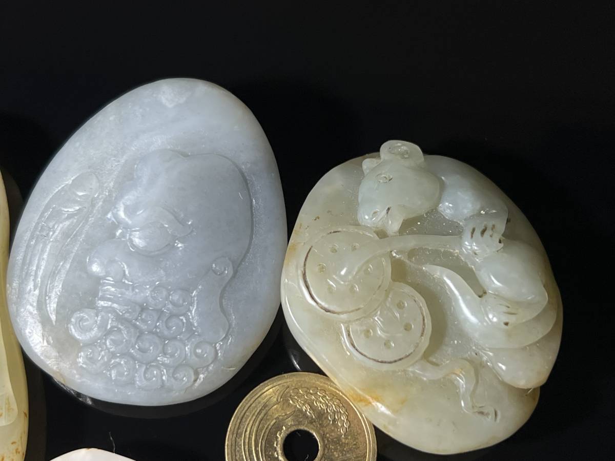 中国古玩 清時代 和田玉 料原石彫刻 翡翠 瑪瑙 琥珀 極細工毛彫 和田玉