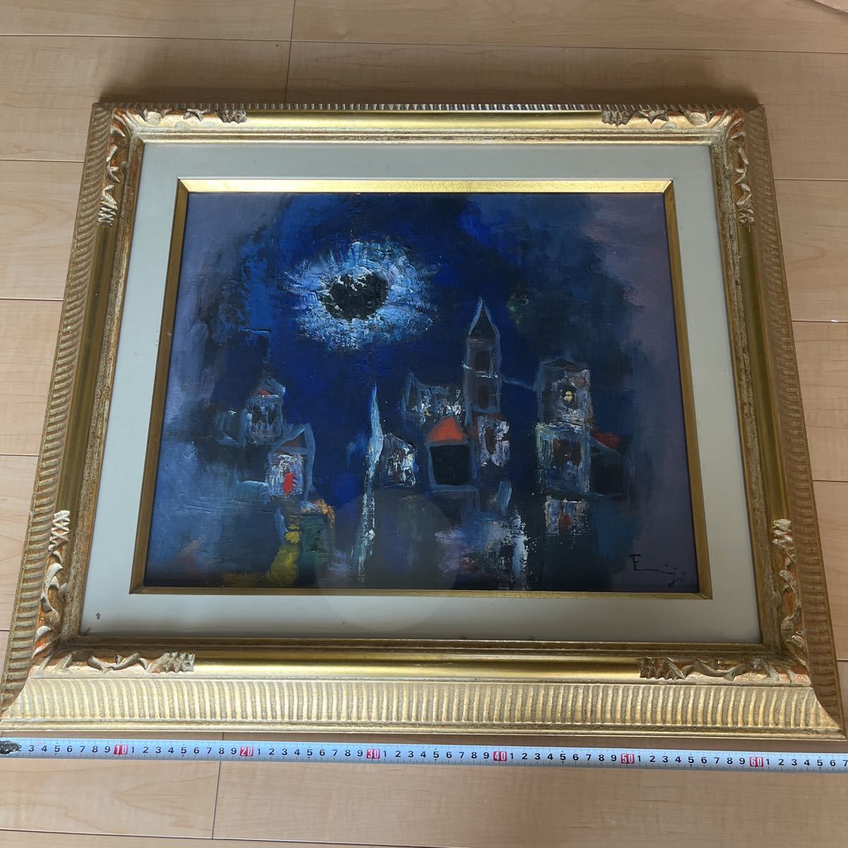 真作 山田栄ニ作 絵画 油彩 額装 額サイズ:60×68cm 油絵 絵画 日本人