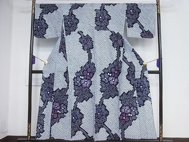 有松鳴海絞り 浴衣 伝統工芸品 綿 逸品 草花文 平和屋-こころ店□