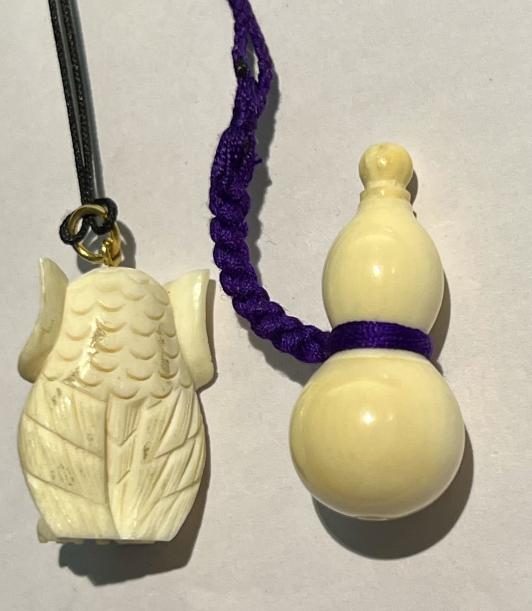 瓢箪 根付 古美術 象牙風 アンティーク（千鳥蒔絵印籠 平川斎 象牙瓢箪 