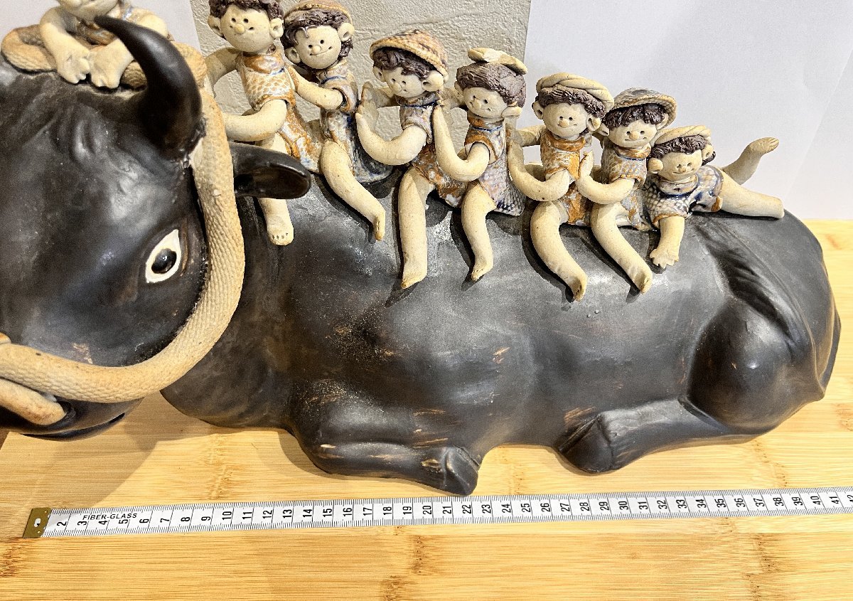 砥部焼 森元青芳 青芳作 牛 人形8体 置物 - 砥部焼 青