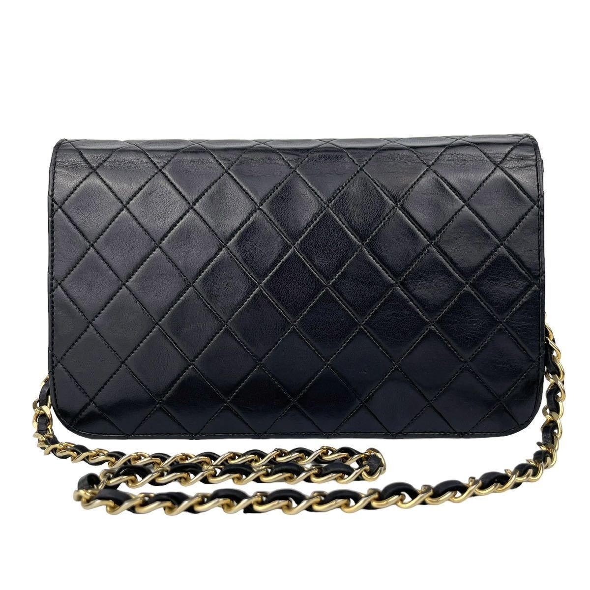  CHANEL シャネル ココマーク マトラッセ ショルダーバッグ チェーン ゴールド金具 フルフラップ ラムスキン ラムレザー ブラック 黒