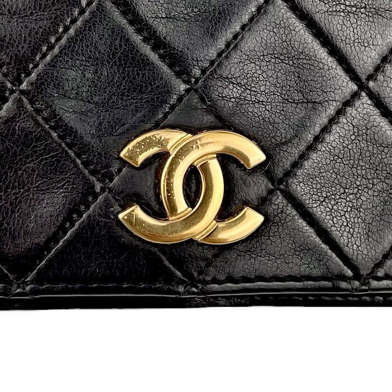  CHANEL シャネル ココマーク マトラッセ ショルダーバッグ チェーン ゴールド金具 フルフラップ ラムスキン ラムレザー ブラック 黒