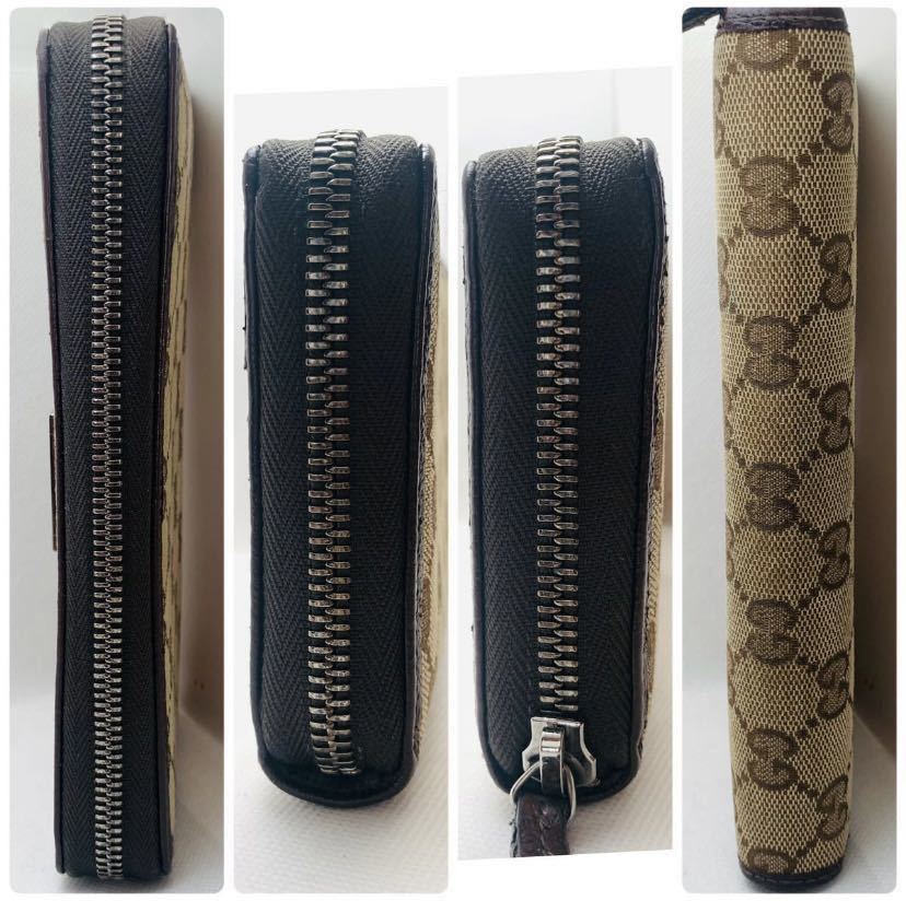 美品】グッチGUCCI ラウンドファスナー 長財布 GGキャンバス レザー 