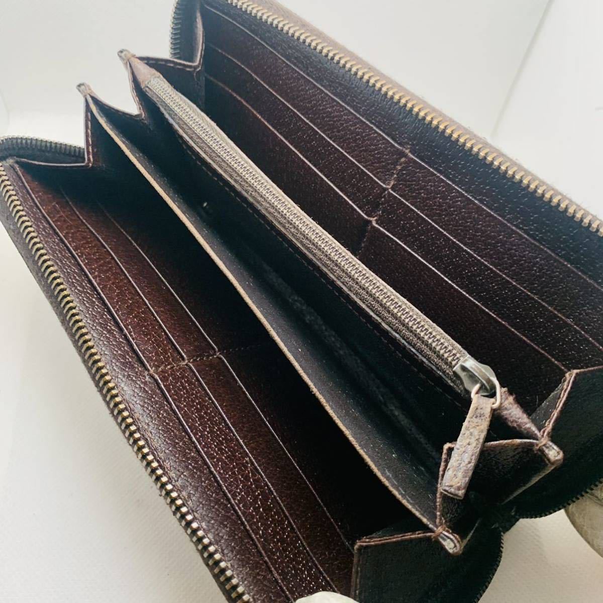 美品】グッチGUCCI ラウンドファスナー 長財布 GGキャンバス レザー 