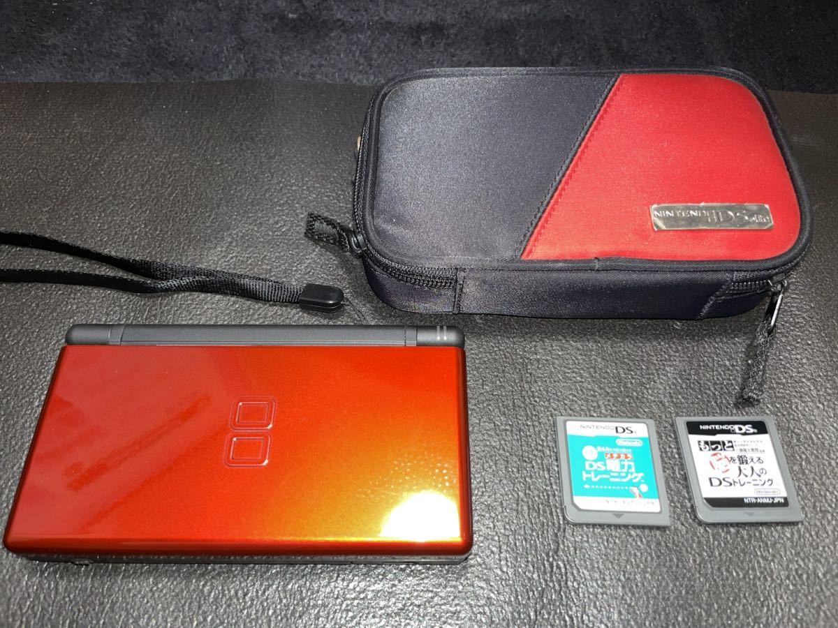 ☆ DSLite ☆ ニンテンドーDS Lite クリムゾン ブラック 動作品 状態良好 本体 GBAカバー タッチペン Nintendo DS ソフト2本おまけ ケース