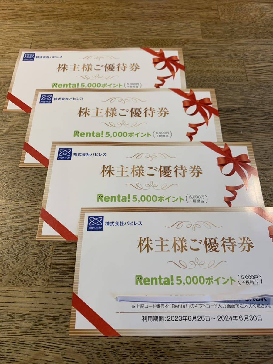 パピレス株主優待券 Renta! 20000ポイント パピレス株主優待 電子書籍