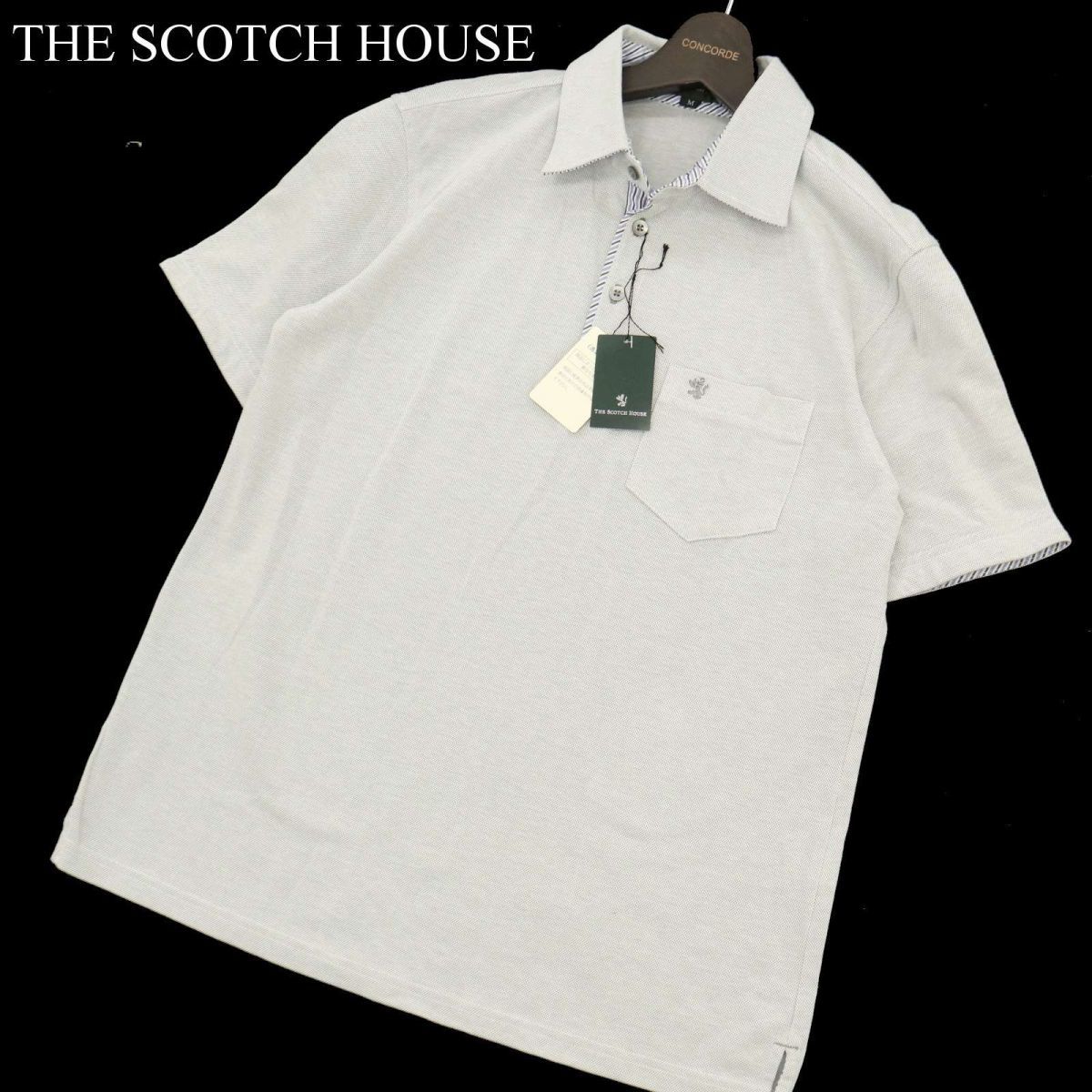 【新品 未使用】 THE SCOTCH HOUSE スコッチハウス 春夏 半袖 ロゴ刺繍★ ウォッシャブル ポロシャツ Sz.M　メンズ グレー　C3T05852_6#A