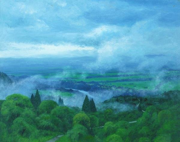 定番，限定セール 【真作】【WISH】村山孝夫「雲臥の里(河岸段丘の初夏)」
