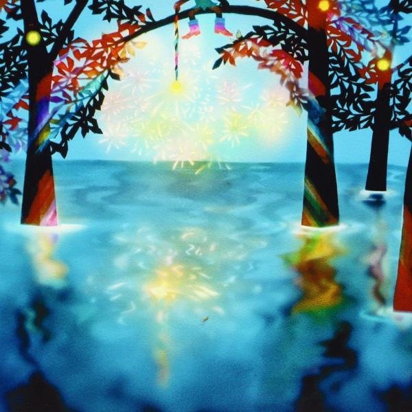 真作】【WISH】藤城清治「蛍の線香花火」ダイヤモンドスクリーン 直筆 