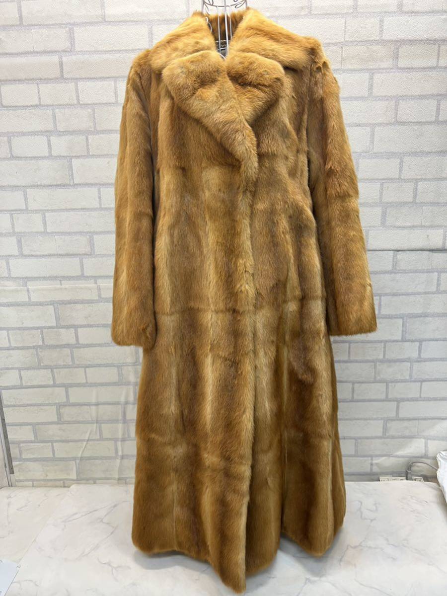 良品 フォックスファー 毛皮 コート ロング キャメル 茶系 レディース 13