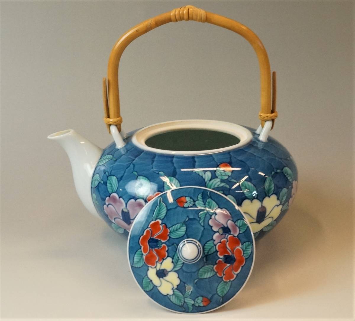 工芸品 館林源右衛門 牡丹唐草 茶器揃 急須 蓋付き 湯呑み 5客 茶道具
