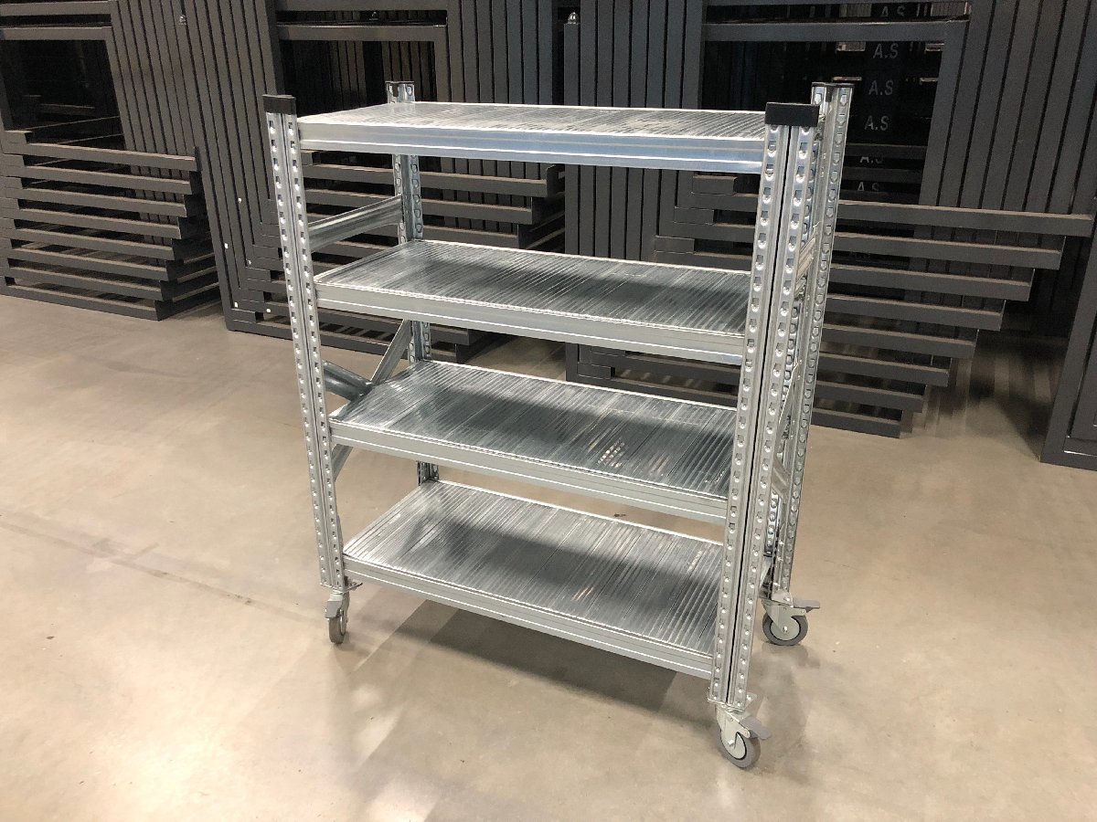 40◆【METALSISTEM】4段 スチールシェルフ W980×D410×H1195mm /イタリア メタルシステム 軽量ラック キャスター付