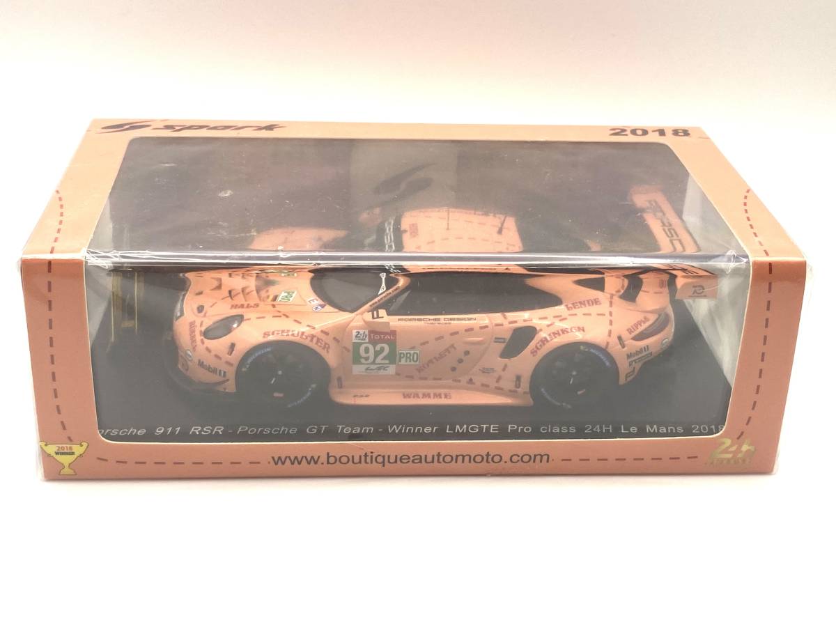 1/43 PORSCHE 911RSR #92 (復刻リバリー) 2018年　ルマン24h LMGTE-Proクラス優勝　ミニチュアトロフィー付き限定品