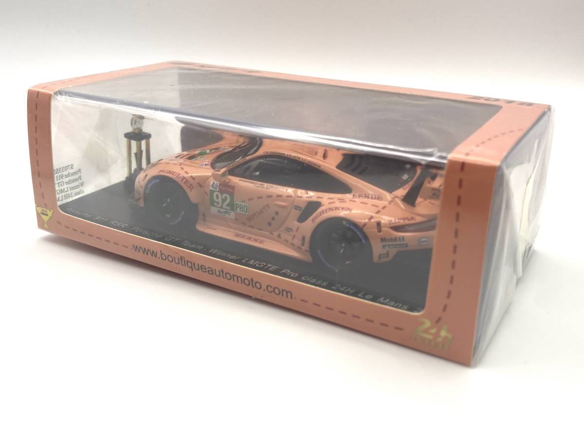 1/43 PORSCHE 911RSR #92 (復刻リバリー) 2018年　ルマン24h LMGTE-Proクラス優勝　ミニチュアトロフィー付き限定品