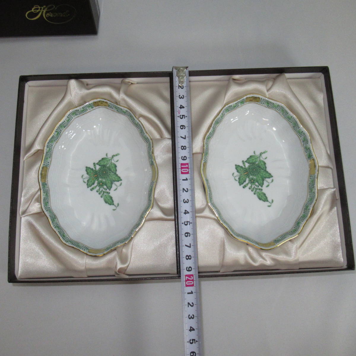 HEREND ヘレンド アポニーグリーン オーバルディッシュ 2枚/箱入・未使