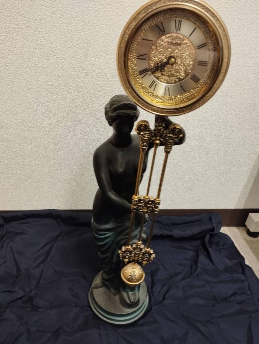 500円スタート CITIZEN シチズン Swing Clock 振り子時計 置時計 女神像 動作確認済み 