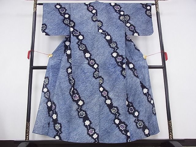 着物屋こころ■夏物　浴衣　有松鳴海絞り　伝統工芸品　花　着丈156.5cm　裄丈63.5cm　綿　逸品　A-ta4790