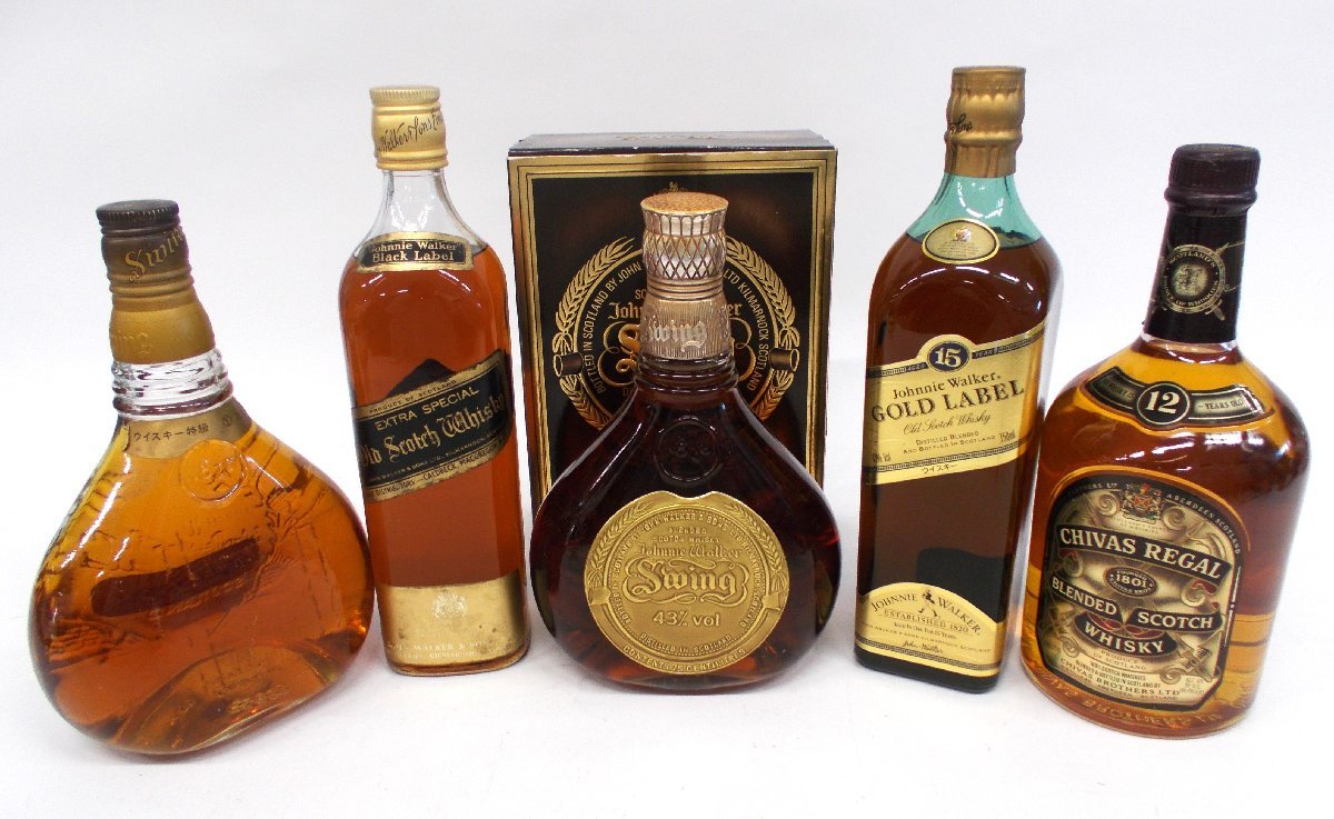 1円～ おたからや◆U0154◆ジョニーウォーカー スゥイング/ゴールドラベル15年/ブラックラベル シーバスリーガル12年 スコッチ 5本セット