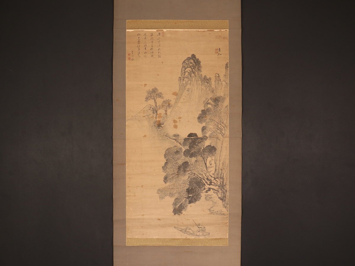 模写】【伝来】ek4884〈慈僊 李順〉山水画賛 中国画 中国画 模写伝来