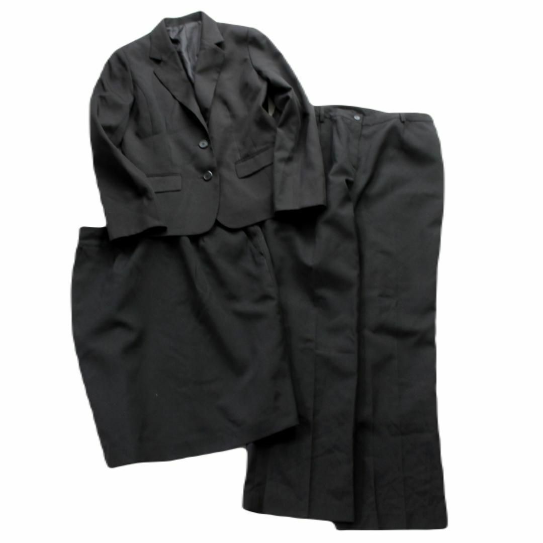 美品　3点セット　フォーマルスーツ　パンツ　スカート　黒　15AR　3L　大きいサイズ　レディース　通勤　OL　春夏