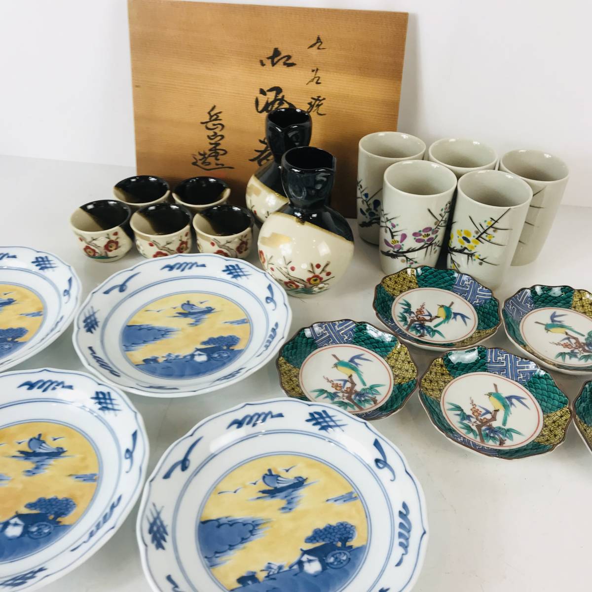 NA2153 九谷焼 深山 慈峰 小皿揃 5客 岳山 徳利 お猪口 湯のみなど 工芸品