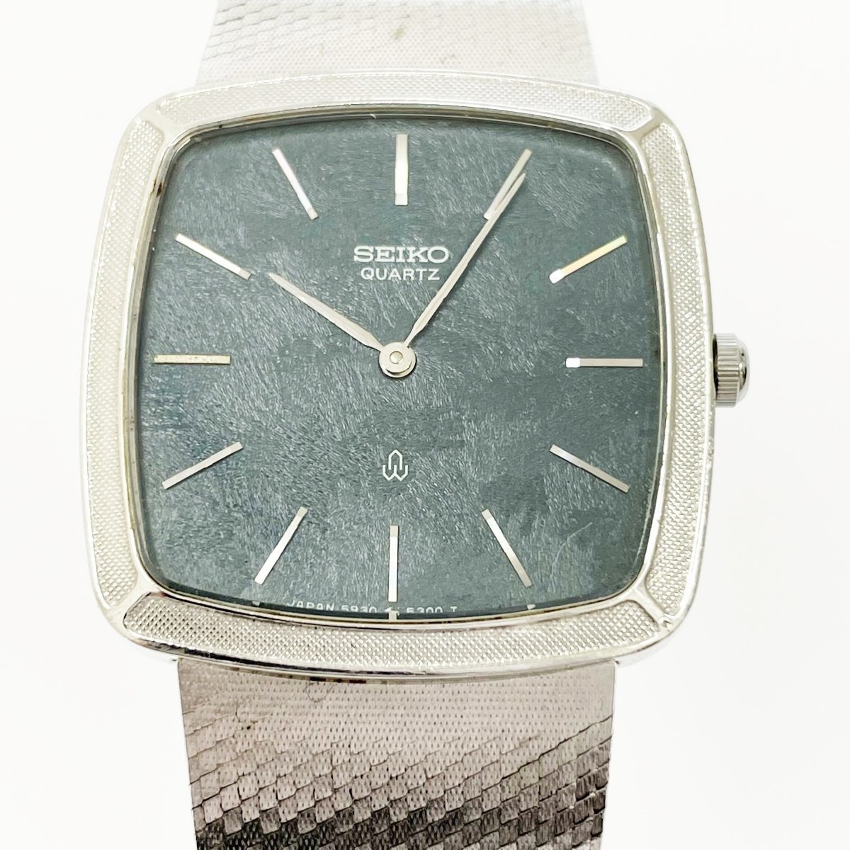 1円スタート】SEIKO セイコー 5930-5250 SS スクエア ネイビー文字盤 