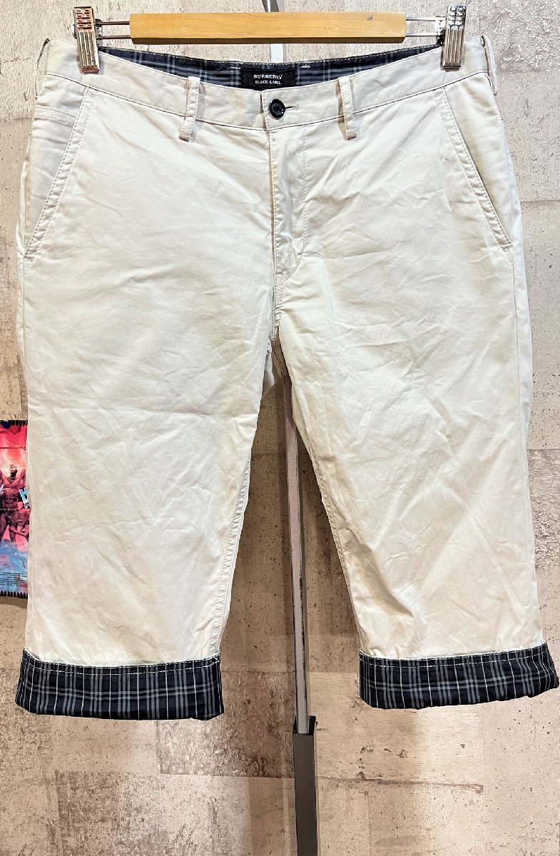 バーバリーブラックレーベル ストレッチ クロップドパンツ ハーフパンツ 76 アイボリー BURBERRY BLACK LABEL 七分丈