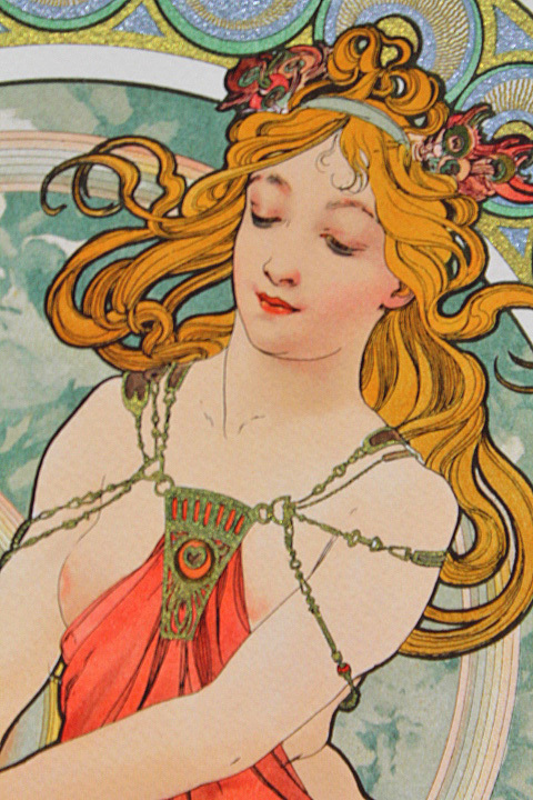 □ミュシャ 四芸術 絵画 シルクスクリーン 直筆サイン □ミュシャ 【四