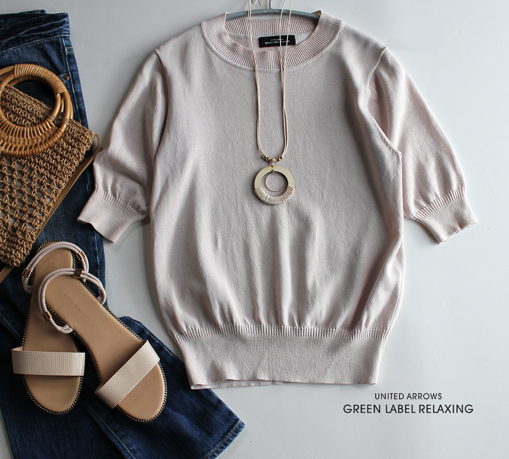 ユナイテッドアローズgreen label relaxing／シャリシャリMIXヤーンニットライトピンク