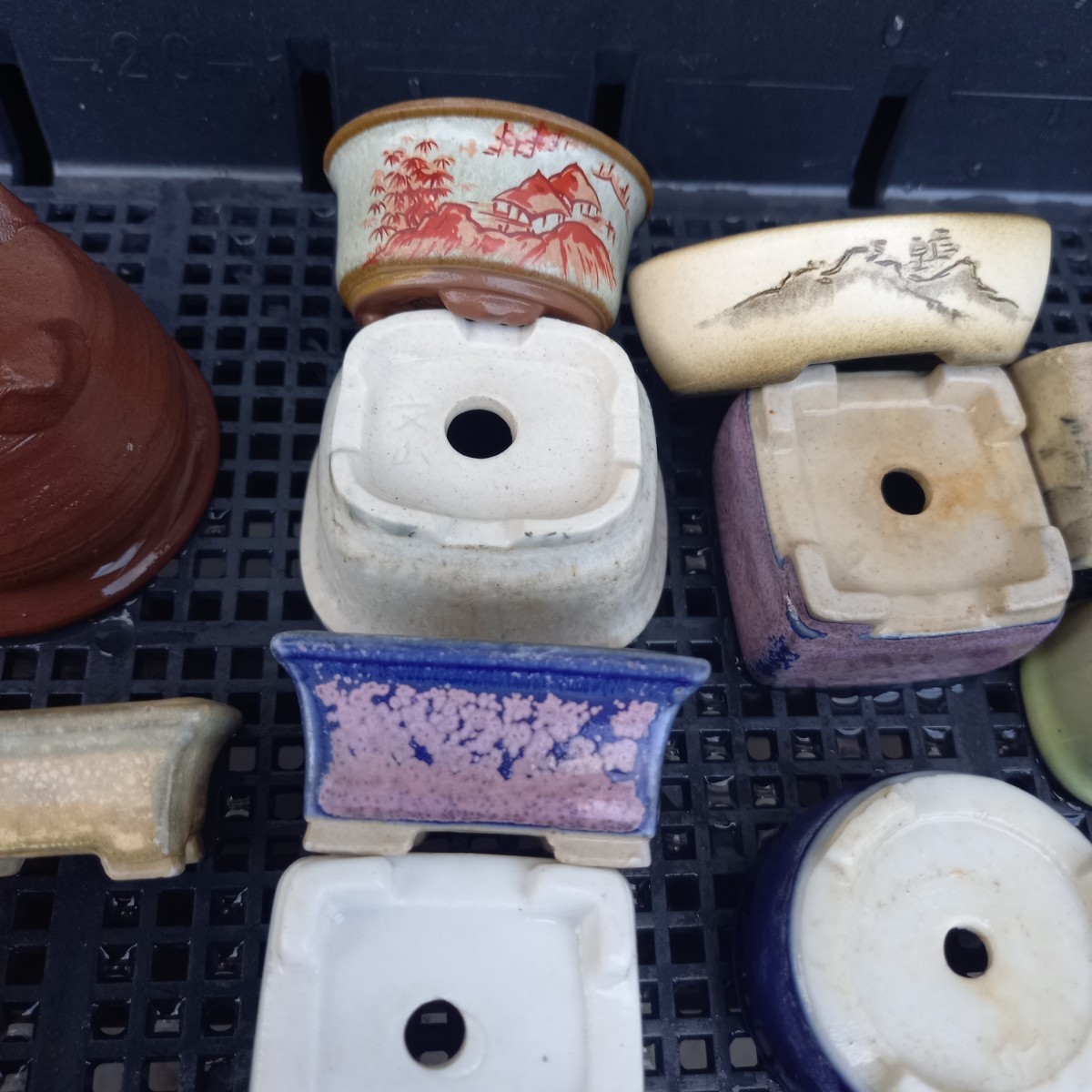 盆栽鉢 山野草鉢 文山絵付け、久、丸藤、光山ほか30鉢まとめ