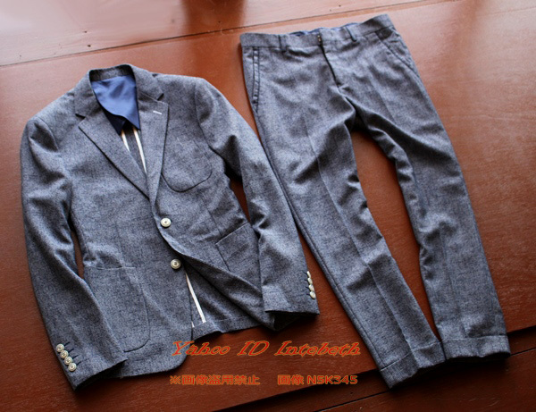 新品■紳士CLOUD&A上下48A/34 メンズ セットアップ サマースーツ M~L細身 スタイリッシュジャケット&9分丈パンツW84綿麻 夏リネン混
