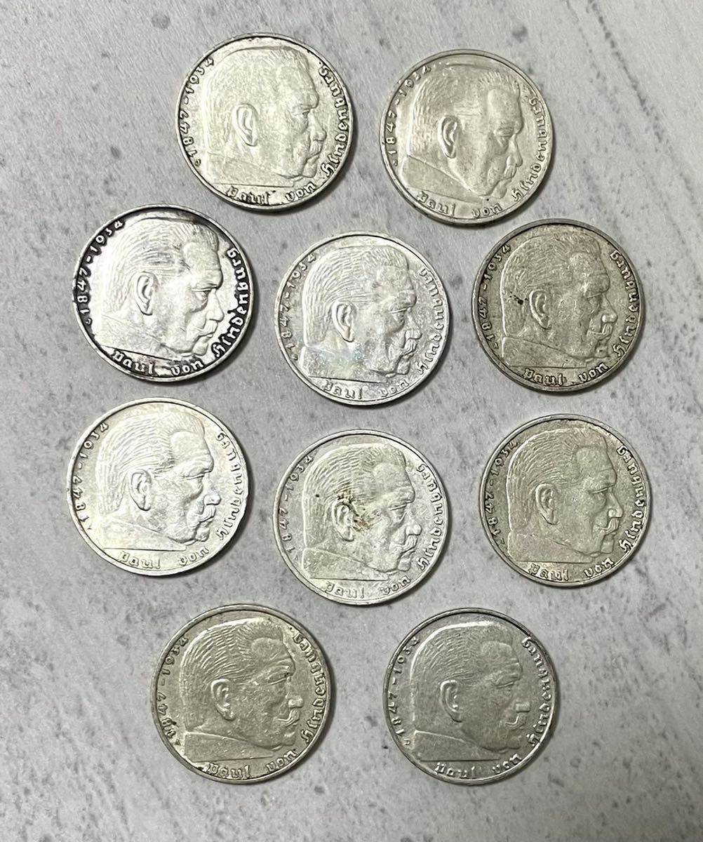 □希少レア□ ドイツ 2マルク パウル・フォン・ヒンデンブルク 銀貨 硬貨 コイン アンティークコイン 10