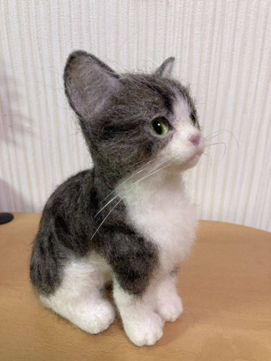 羊毛フェルト 猫 ハンドメイド 仔猫 キジ白(羊毛フェルト)｜売買された