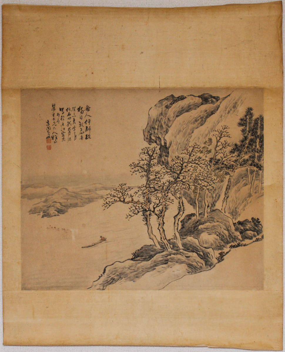 中国画 掛軸 肉筆 扇面 真作山水楼閣人物 六曲 【古】2791 東閣筆