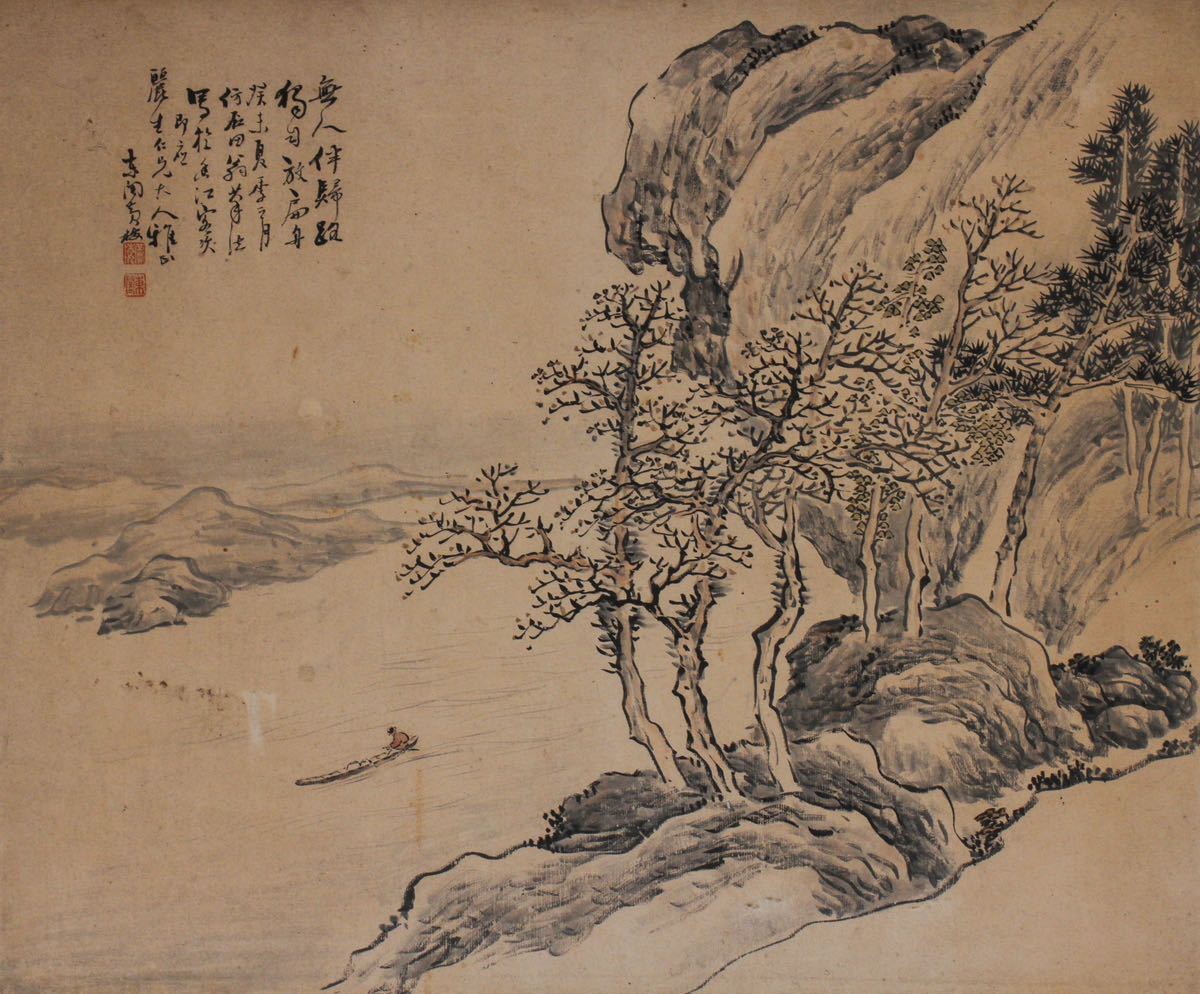 中国画 掛軸 肉筆 扇面 真作山水楼閣人物 六曲 【古】2791 東閣筆