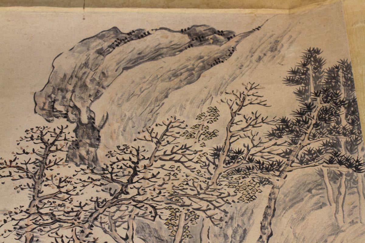 中国画 掛軸 肉筆 扇面 真作山水楼閣人物 六曲 【古】2791 東閣筆