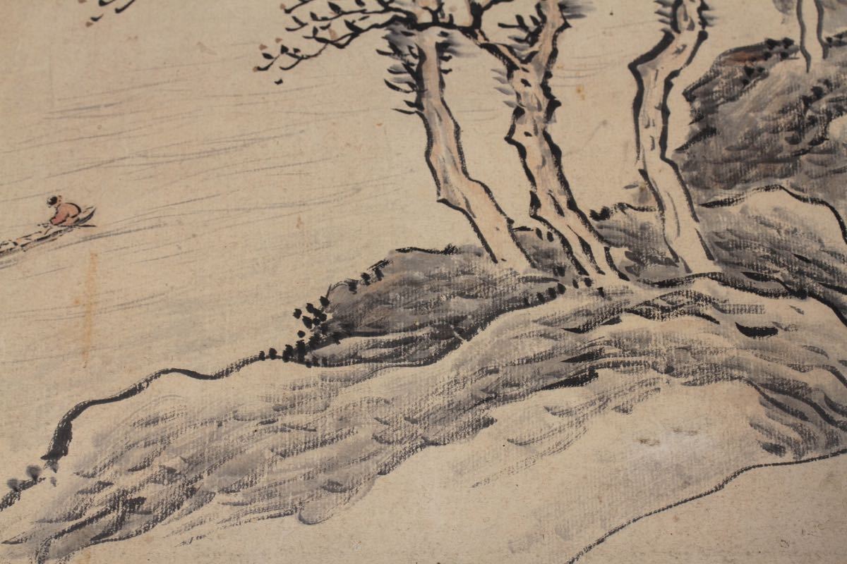 中国画 掛軸 肉筆 扇面 真作山水楼閣人物 六曲 【古】2791 東閣筆