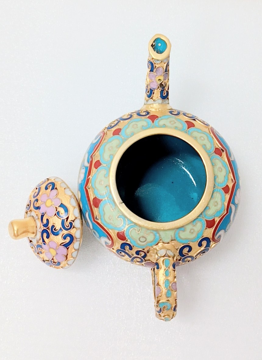NN0808 069 中古 骨董品 中国 七宝焼き 茶器セット 金彩花柄 急須