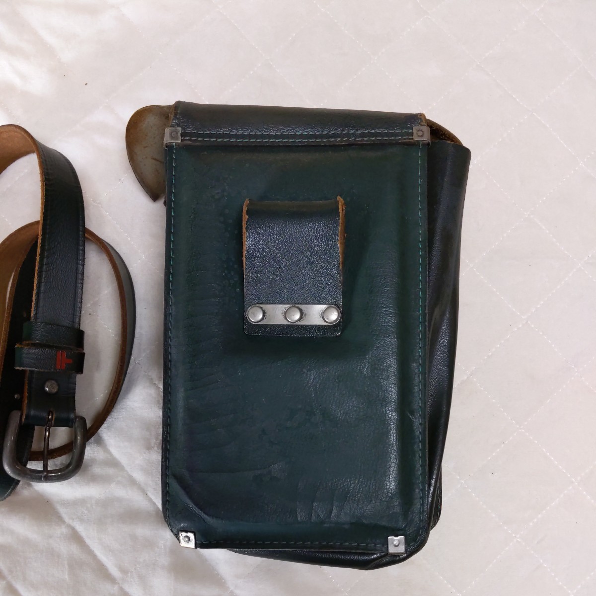 郵便局 郵政 書留用かばん 平成十年 田端納 深緑 革鞄 カバン ベルト  
