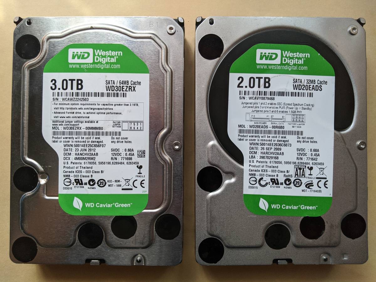 Western Digital HDD 1TB 2TB 2台セット正常動作品 □正常動作品