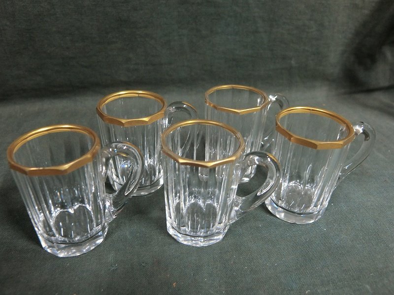 A8304 金彩クリスタルガラス ショットグラス ミニカップ5客 工芸品