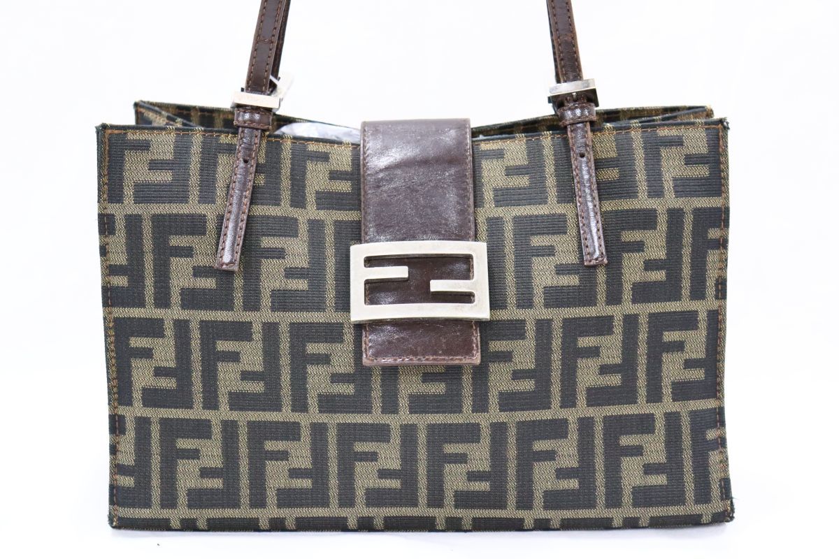 1円都 FENDI フェンディ ズッカ キャンバス レザー トートバッグ