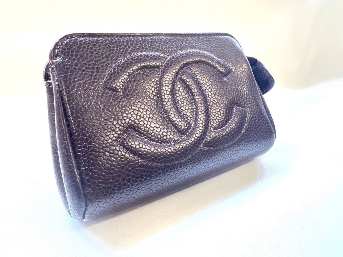 W162 CHANEL シャネル キャビアスキン ココマーク Wホック 二つ折り