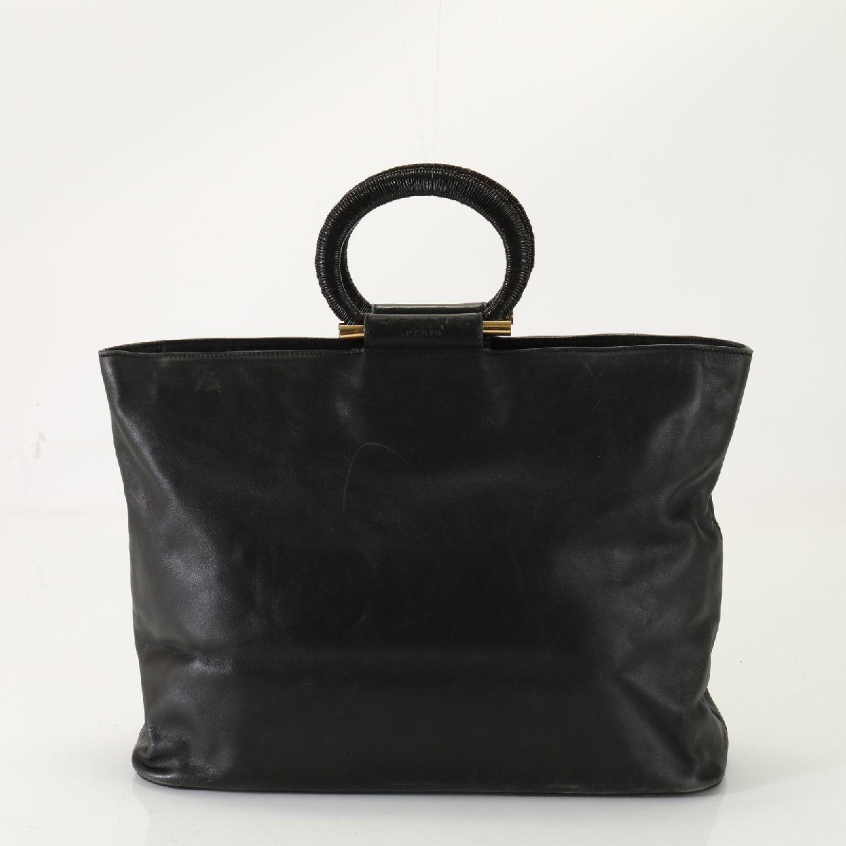 1円 オールド セリーヌ レザー トート バッグ ショルダー ビジネス 通勤 ブラック ゴールド 金具 サークル ハンドル A4 メンズ AET G1-8