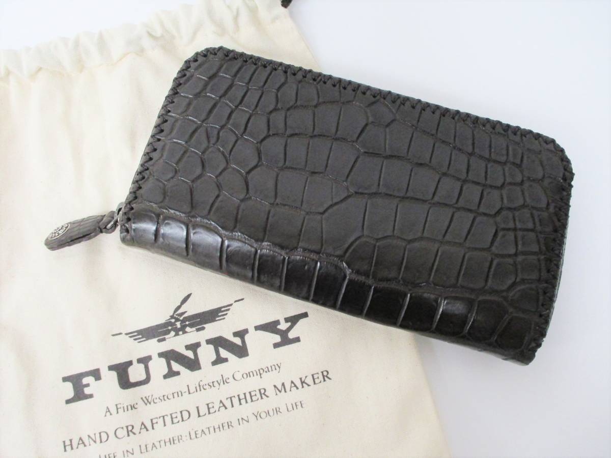 8-3】美品 FUNNY ファニー クロコダイル ランドファスナー長財布 