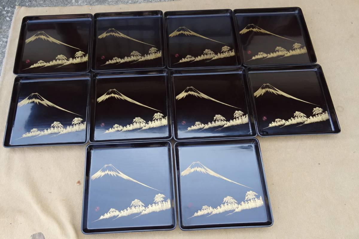 漆器 輪島塗 沈金 蒔絵 木製 皿 10客 美品です。木製・輪島真塗り 沈金