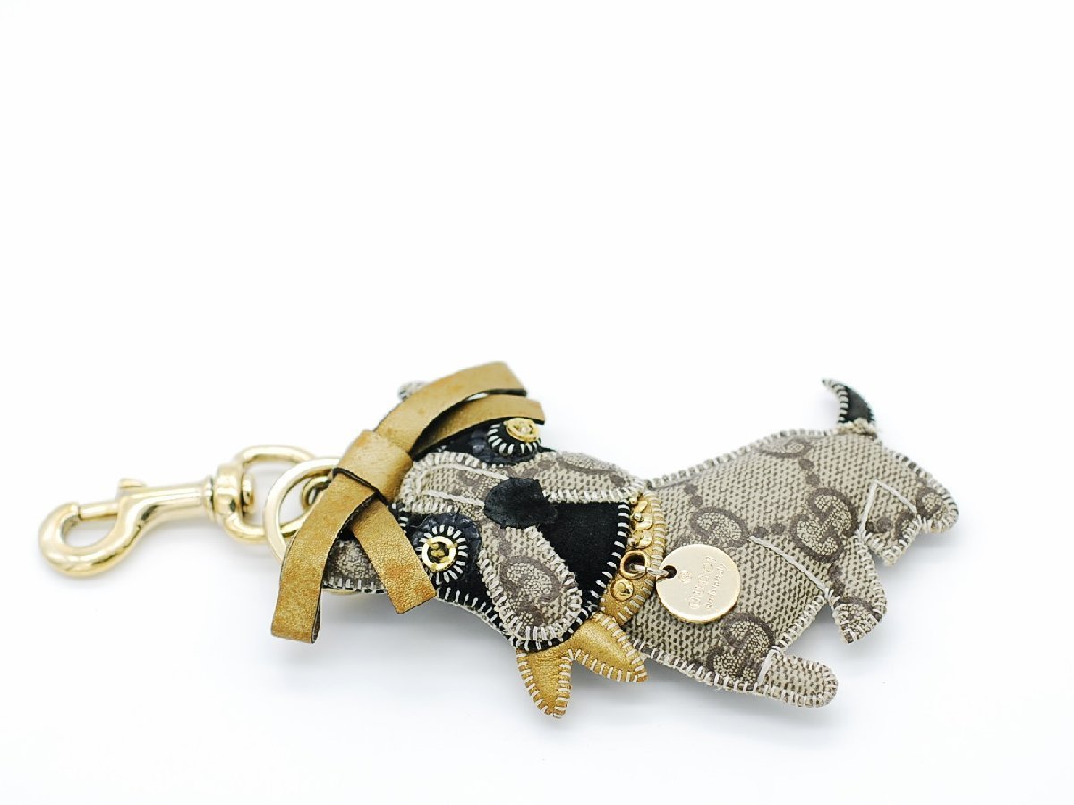 ■【YS-1】 グッチ Gucci ■ グッチョリ フレンチ ブルドッグ レロイ 犬 チャーム キーリング ■ 茶色系 全長約17.5cm 【同梱可能商品】C GUCCI グッチ 美品